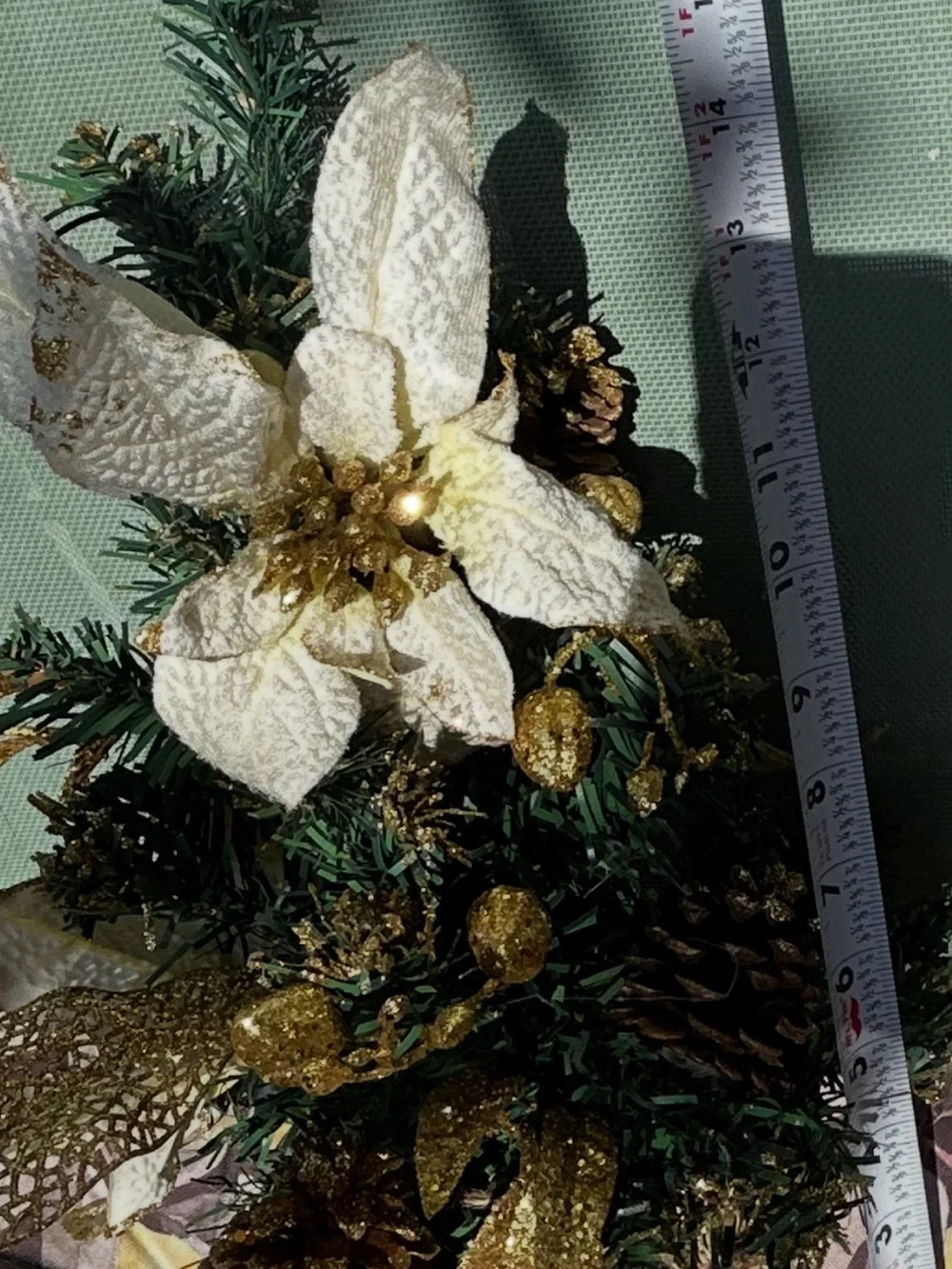 Festive Mini Holiday Tree with Gold Accents White  Poinsettias